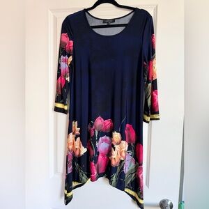 LBISSE Women's Quarter Sleeve Floral Navy Dress